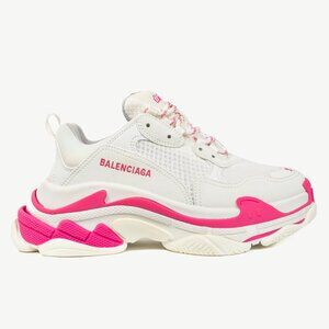 Balenciaga Triple S "White Fluo Pink" Chunky Low-Top Sneakers
